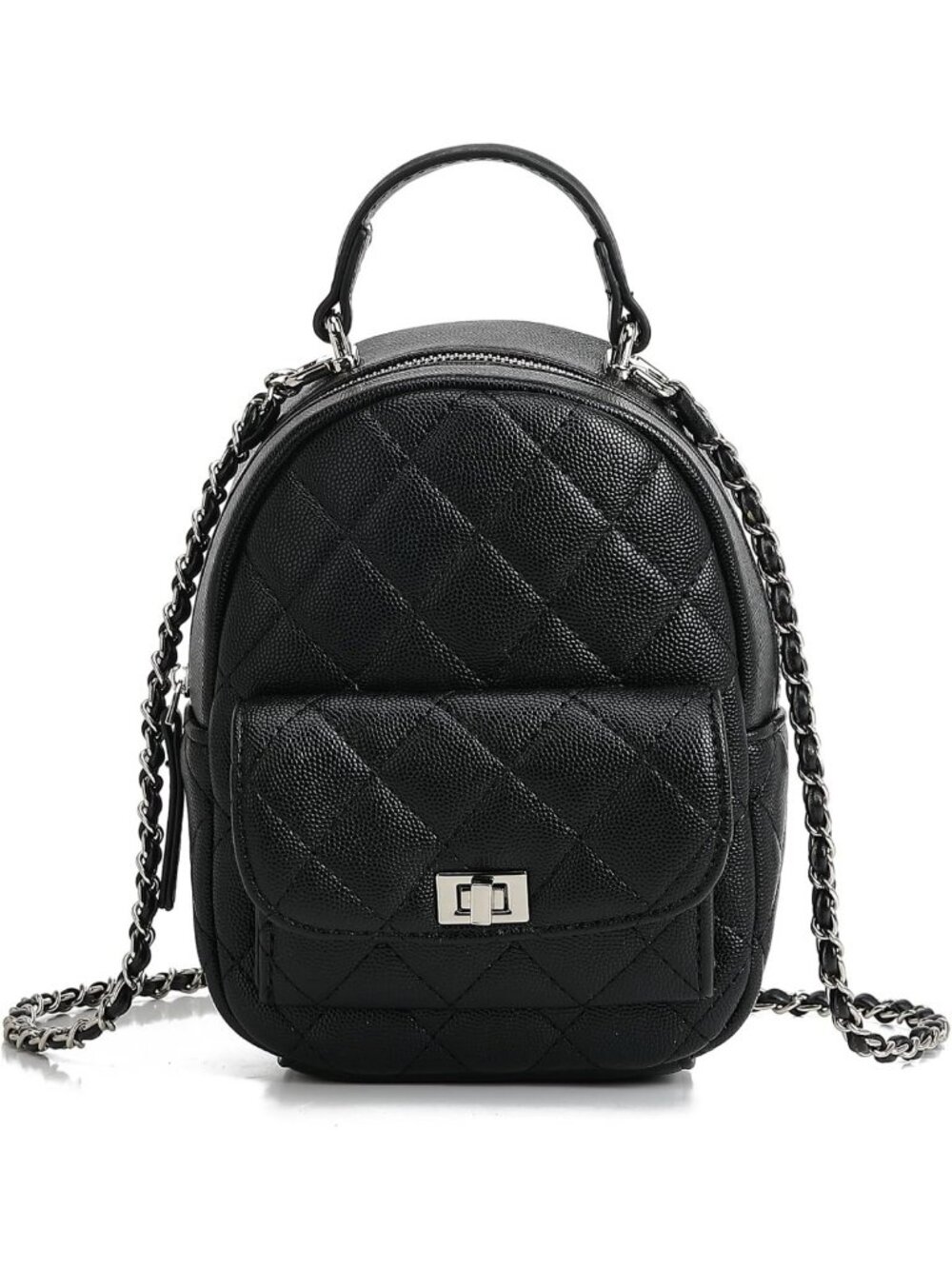 Chic Black Mini Quilted Backpack Purse, Small Chain Bag with Handle, Travel